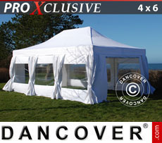 Party Tent 4x6 m White, incl. 8 sidewalls & decorative curtains