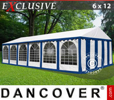 Party Tent 6x12 m PVC, Blue/White